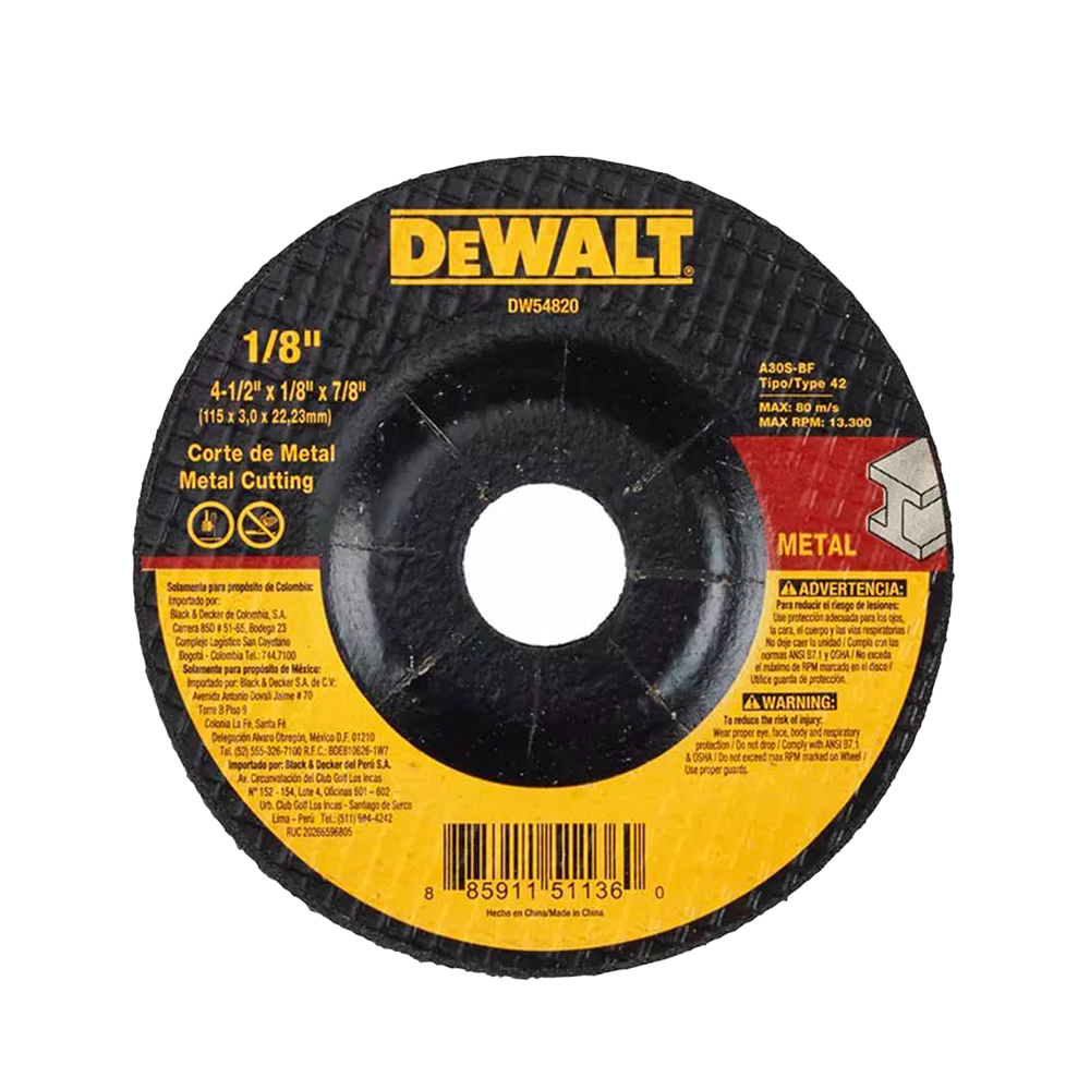 Disco de Corte Metal Abrasivo Dewalt DW54820 4 1/2"