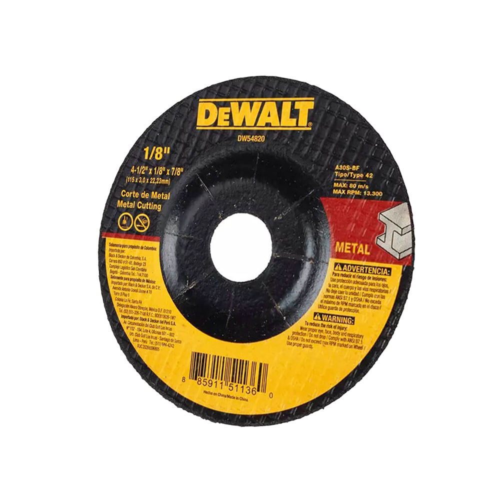 Disco de Corte Metal Abrasivo Dewalt DW54820 4 1/2"
