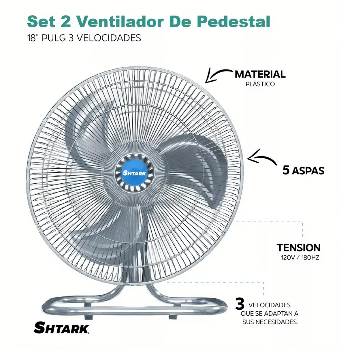 Ventilador de Piso Shtark SHTVP18N2 18" 3 Velocidades 2 Pzs