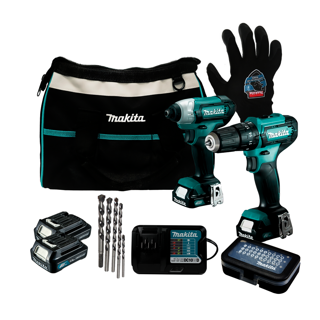 Combo Makita CLX228 Atornillador TD110D + Rotomartillo HP333D + Accesorios