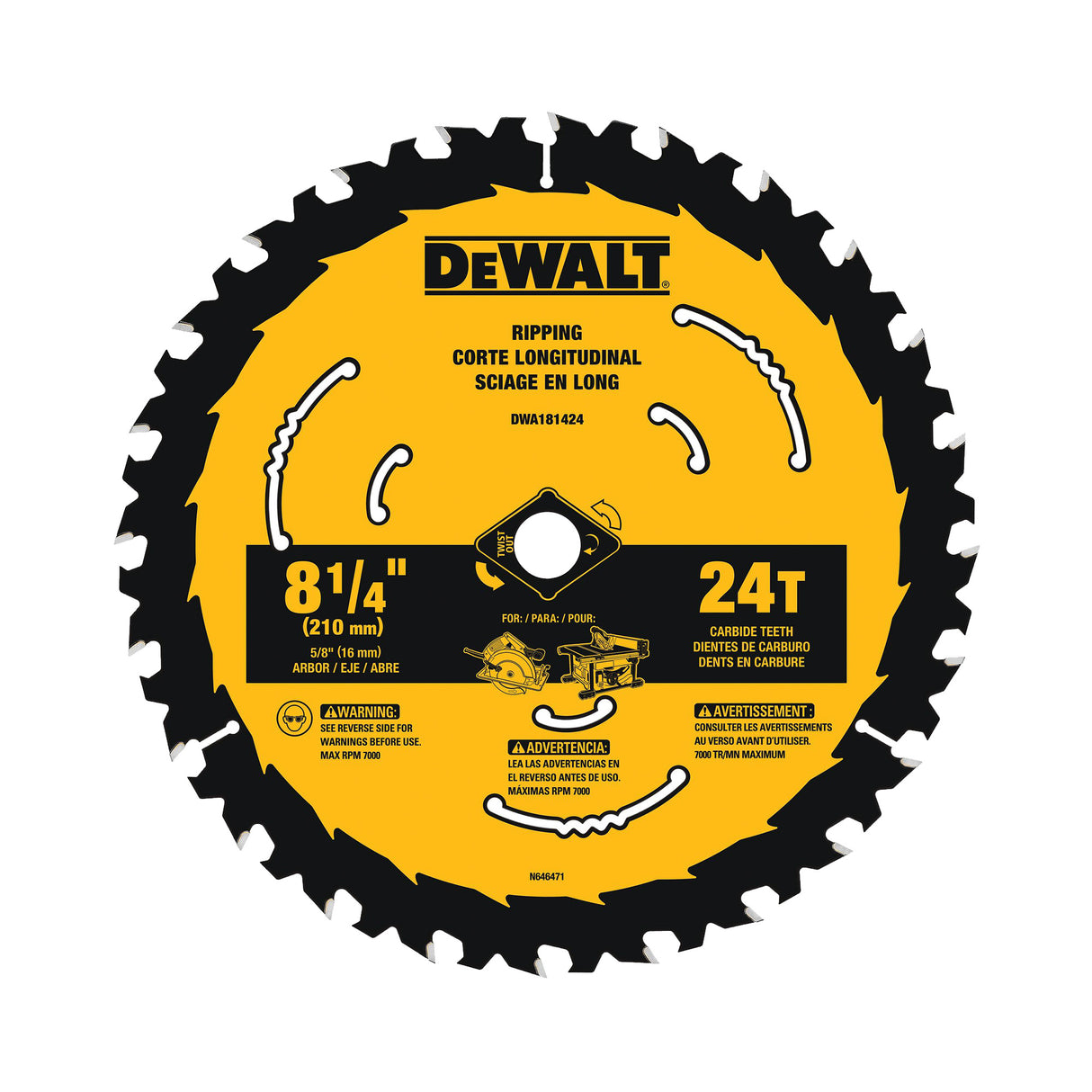 Disco para Corte de Madera Dewalt DWA181424 8 1/4"